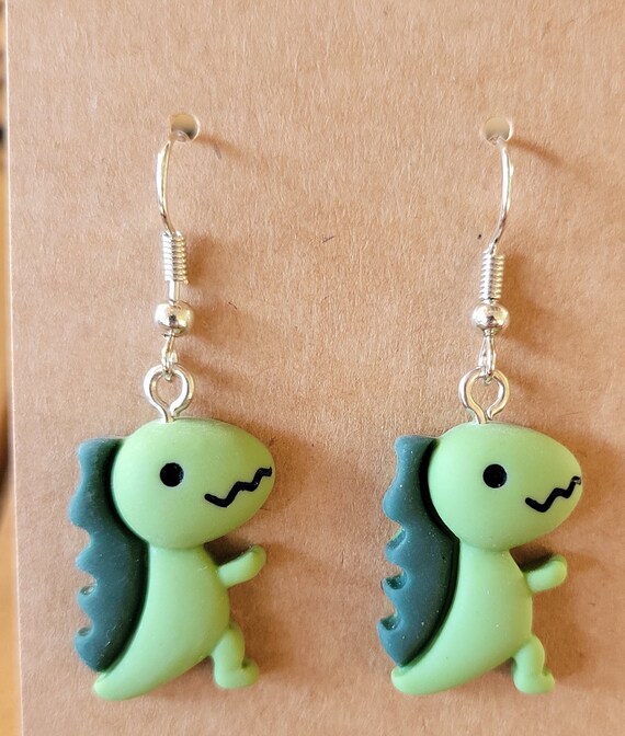 Green Dino Earrings