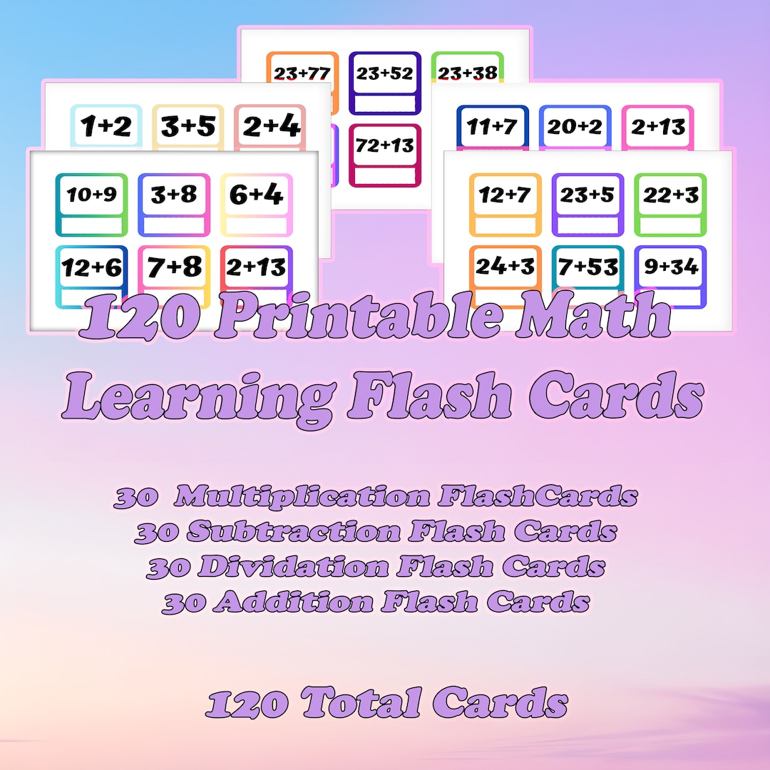 120 Printable Learning Cards for Math Math Flash Cards Etsy