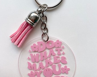 Positive quote keyring | Groovy keychain | Various designs and colours | Happiness quotes | Mental health quote keyring