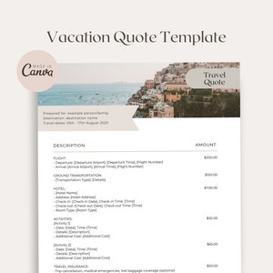 Modello preventivo agente di viaggio, modello preventivo vacanza, modello preventivo, modulo preventivo agente di viaggio, modello scheda Canva, marketing, agenzia