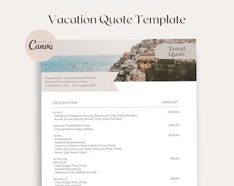 Travel Agent Quote Template, Vacation Quote Template, Quotation Template, Travel Agent Quote Form, Canva Template, Marketing, Agency