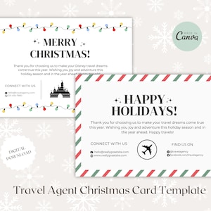 Modèle de carte de Noël d'agent de voyage au client, note de Noël, modèle canva, carte de joyeuses fêtes modifiable pour agent de voyage, agent de voyage WDW