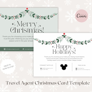 Cartes de Noël d’agent de voyages au modèle client, note de Noël, modèle Canva, carte de joyeuses fêtes modifiable par agent de voyages, agent de voyages WDW
