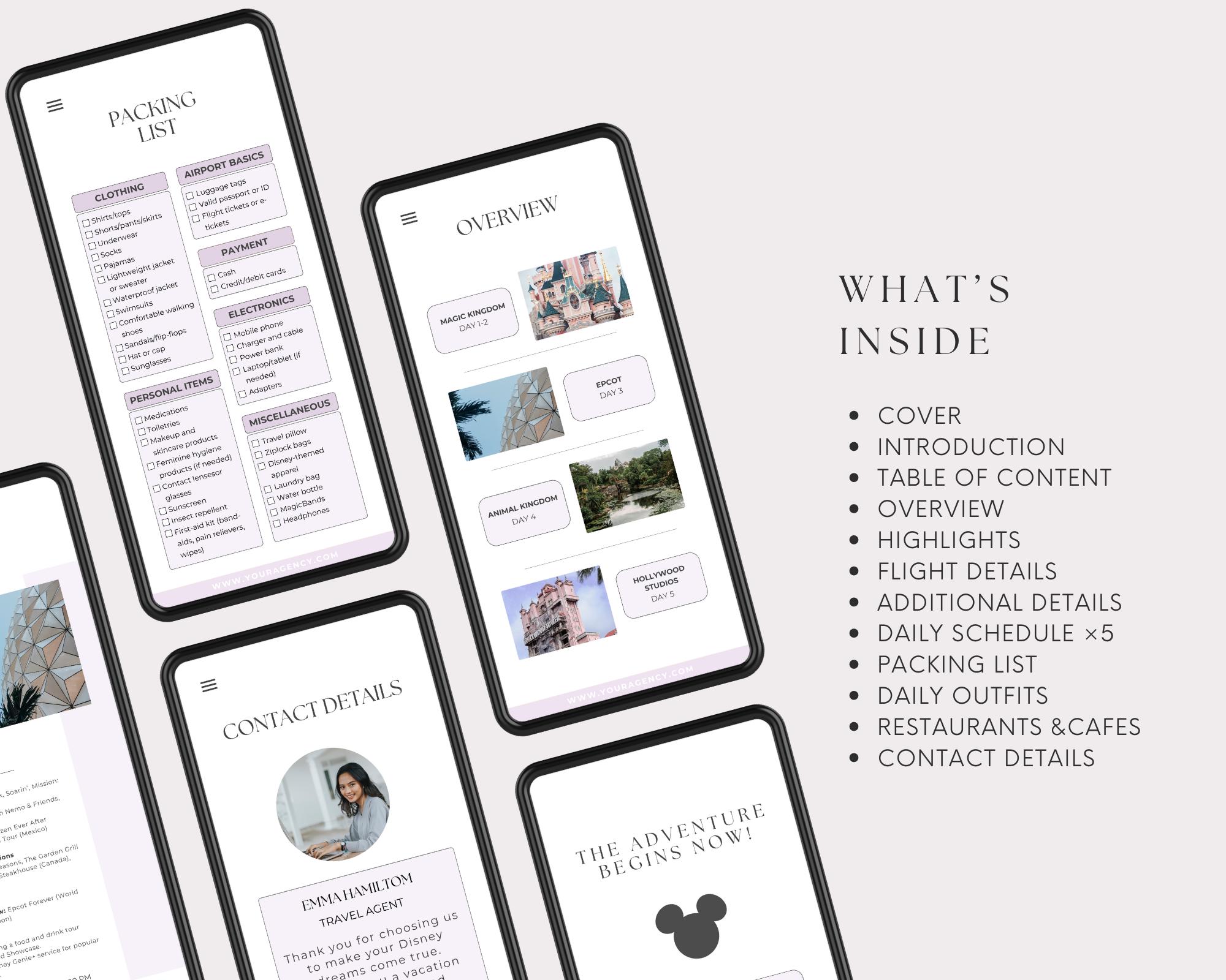WDW Travel Itinerary Template Mobile Travel Planner WDW Agent Travel