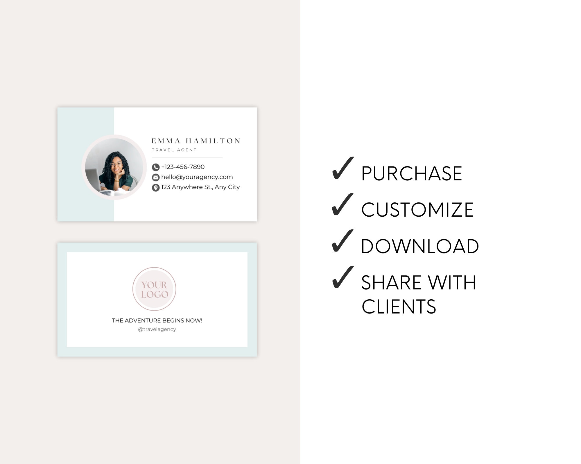 Travel Agent Business Card Template, Travel Agency, Canva Template