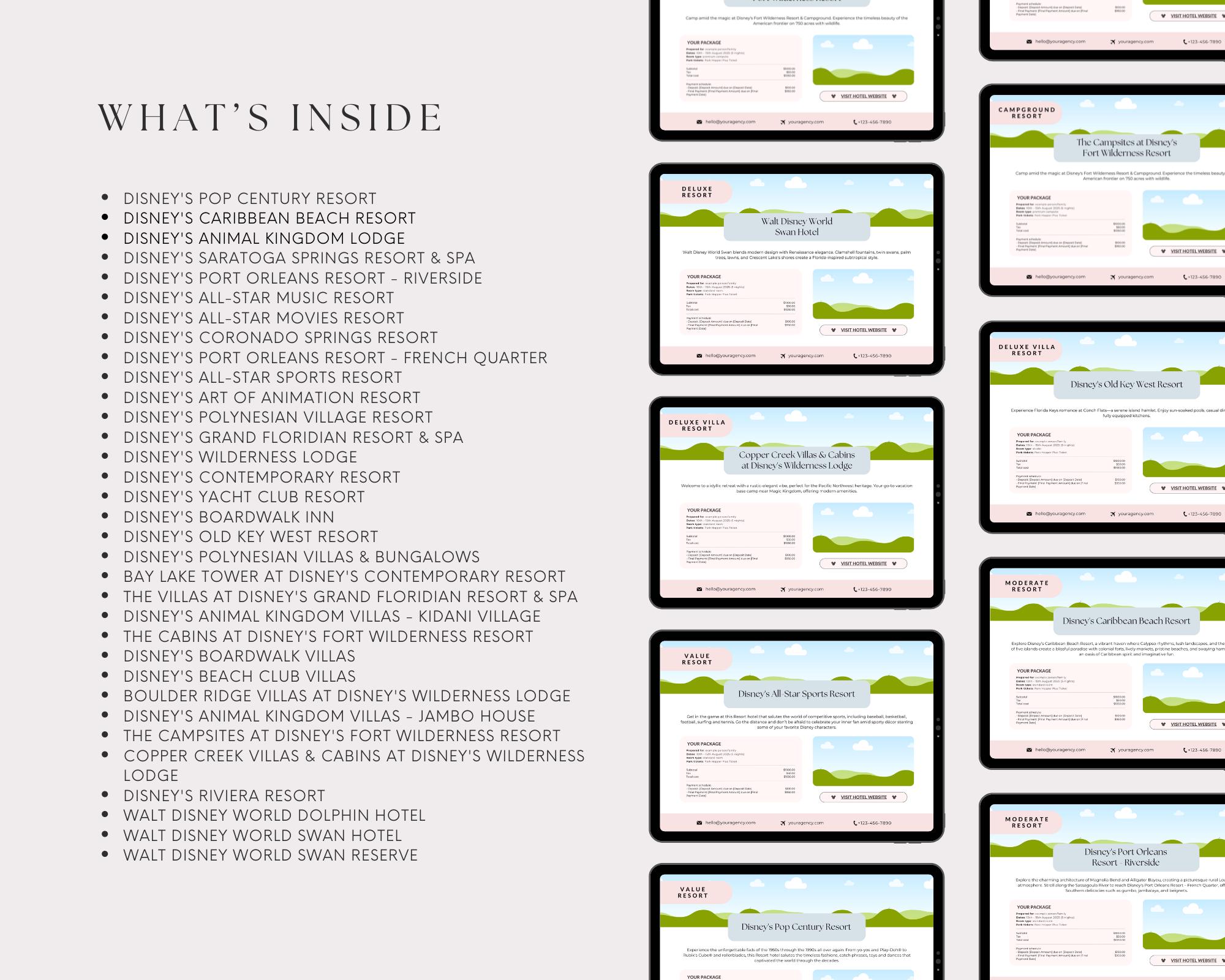 WDW Resort Quotes, WDW Resort Quote Cards, Travel Agent Template, WDW ...