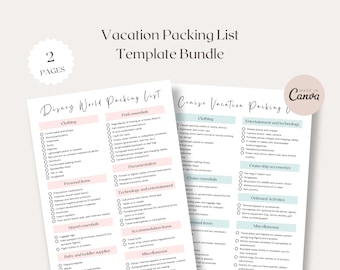 Vacation Packing List Bundle, DCL Checklist, WDW, Cruise, Bundle, Travel Agent Template, Canva Template, Marketing, Agency, Cruise Ship