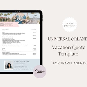 Plantilla de cotización de agente de Universal Studios Orlando, plantilla de cotización de vacaciones, plantilla de cotización, formulario de cotización de agente de viajes, Canva, agencia de viajes