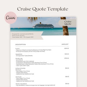Modelo de cotação de cruzeiro para agente de viagens, modelo de cotação de férias de cruzeiro, modelo de cotação, modelo Canva, formulário, agência, navio de cruzeiro