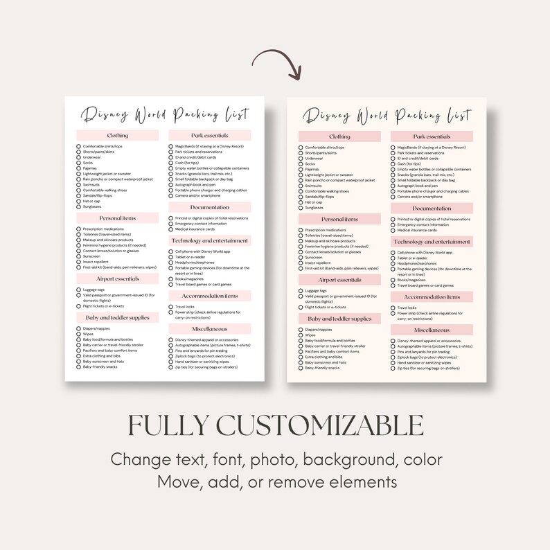 Vacation Packing List, WDW Checklist, Travel Agent Template, Canva ...