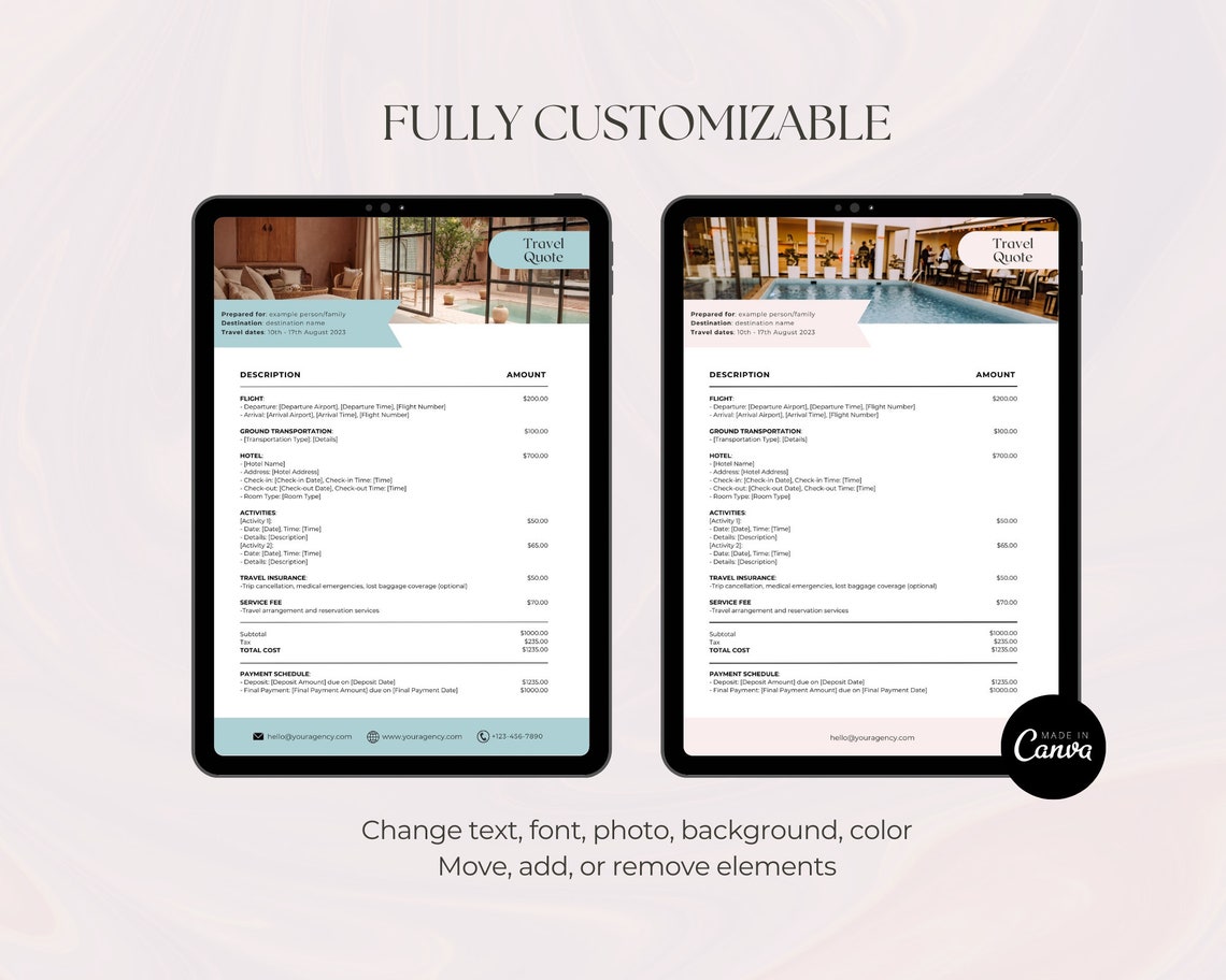 Travel Agent Resort Quote Template, Vacation Quote Template, Quotation ...