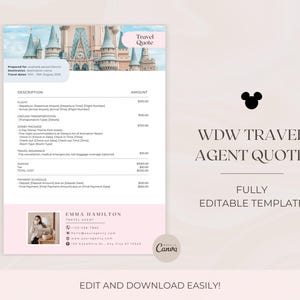 WDW Travel Agent Quote Template, Vacation Quote Template, Quotation Template, Travel Agent Quote Form, Canva Template, Travel Agency