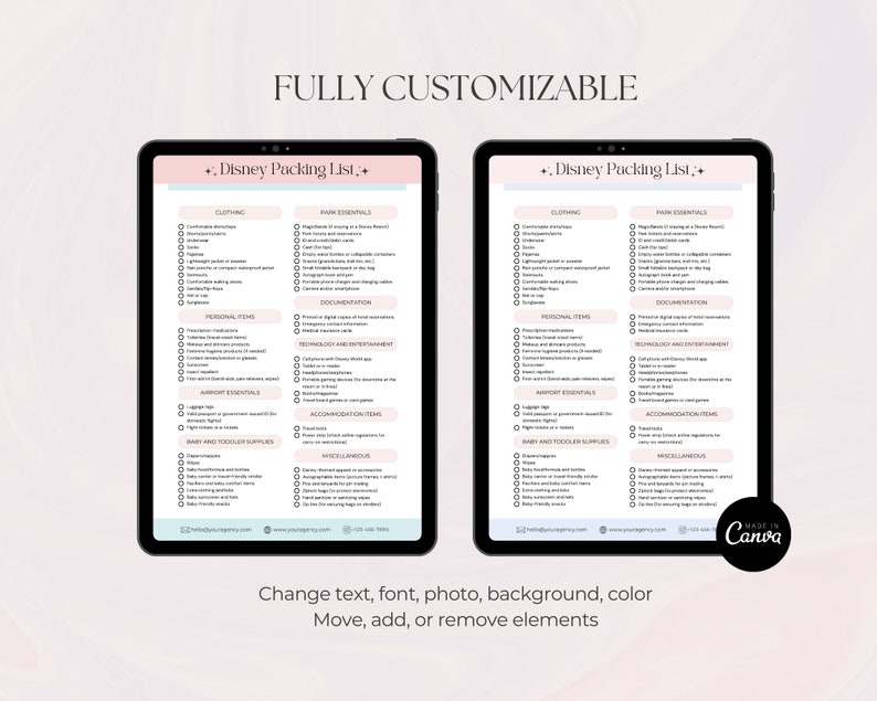 WDW Vacation Packing List, WDW Checklist, Travel Agent Template, Canva ...