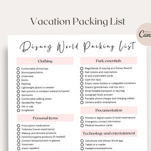 Vacation Packing List, WDW Checklist, Travel Agent Template, Canva Template, Marketing, Agency