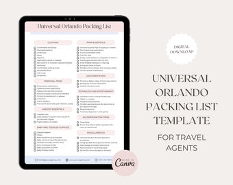 Universal Orlando Vacation Packing List, Universal Studios Checklist, Travel Agent Template, Canva Template, Marketing, Agency