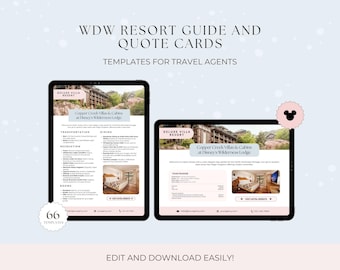 Guía de resorts de WDW, Tarjetas de cotización de resorts de WDW, Plantilla para agente de viajes, Plantilla para agente de WDW, Vacaciones para agente de viajes, Plantilla de Canva, Agencia de viajes