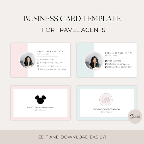 Travel Agent Business Card Template, Travel Agency, Canva Template, Editable Business Card, Digital Download