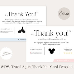 WDW Travel Agent Podziękowanie dla Klienta, Notatka z Podziękowaniem, Szablon Canva, Edytowalna Karta z Podziękowaniem dla Agenta Podróży, Szablon WDW Travel Agent