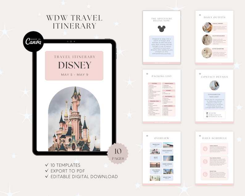 WDW Travel Itinerary Template Travel Planner Tablet WDW Agent