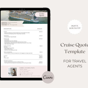 Peut inclure: Un modèle numérique de devis de croisière, avec un navire de croisière en arrière-plan. Le modèle comprend une description de la croisière, le coût de la croisière et un calendrier de paiement. Le modèle est conçu pour les agents de voyages.