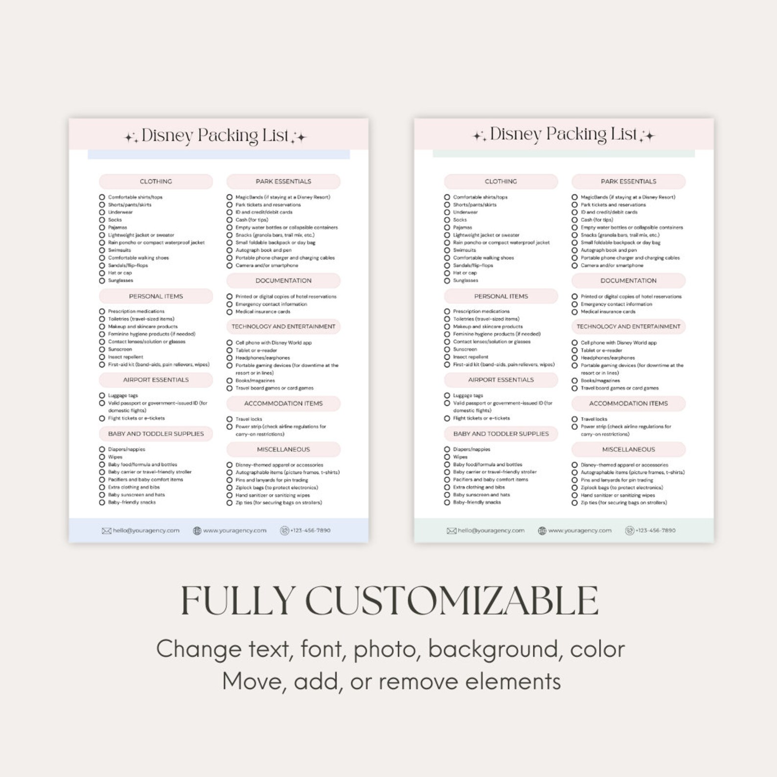 WDW Vacation Packing List, WDW Checklist, Travel Agent Template, Canva ...