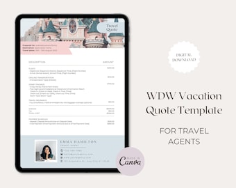 Plantilla de cotización para agente de viajes de WDW, plantilla de cotización de vacaciones, plantilla de cotización, formulario de cotización para agente de viajes, plantilla de Canva, agencia de viajes