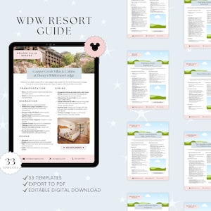 Przewodnik po ośrodkach WDW, karty ośrodków WDW, szablon agenta podróży, szablon agenta WDW, wakacje agenta podróży, szablon Canva, agencja podróży