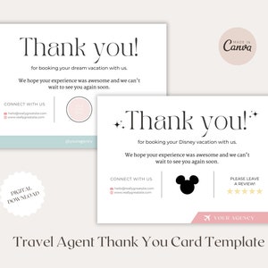 Travel Agent Thank You Note to Client, Thank You Note, Canva Template, Travel Agent Editable Thank You Card, WDW Travel Agent Template