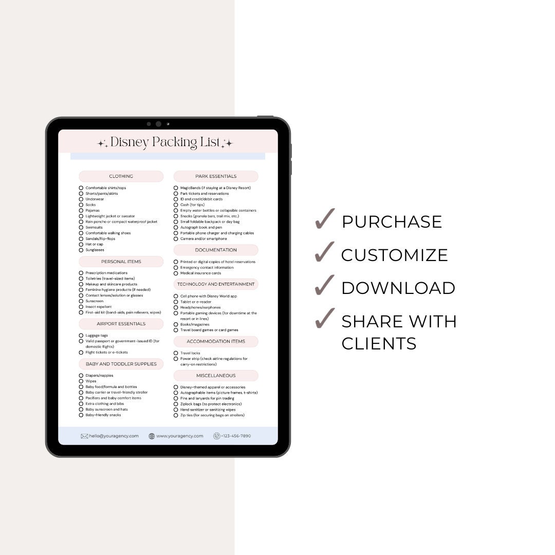 WDW Vacation Packing List, WDW Checklist, Travel Agent Template, Canva ...
