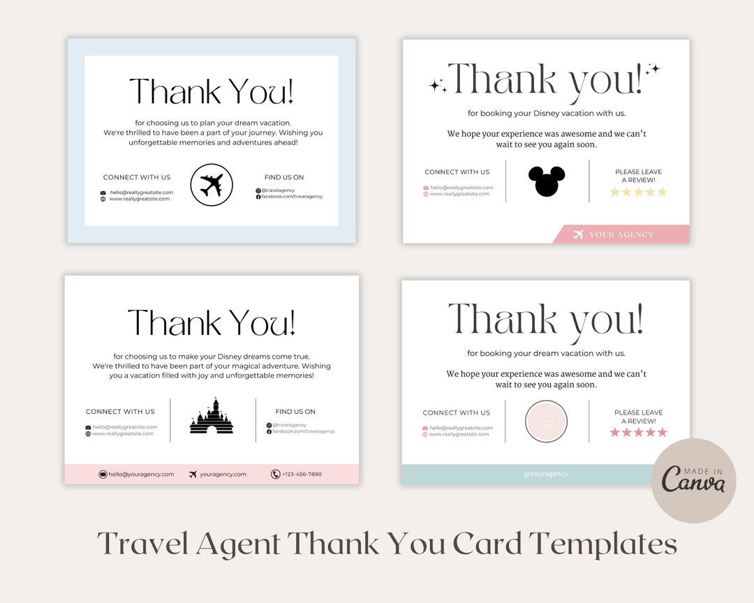 Travel Agent Thank You Note to Client, Thank You Note, Canva Template