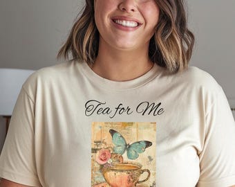 Camiseta para amantes del té, camiseta "Té para mí", camiseta con gráfico de taza de té vintage, camiseta estética cottagecore, camiseta con arte caprichoso, regalo para amantes del té