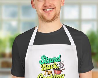 Delantal de cocina "Stand Back Im", divertido, con humor de chef, novedoso, regalo para cocineros, delantal de chef casero