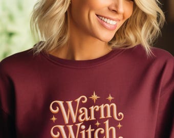 Warmes Hexen-Sweatshirt, gemütlicher Witchy Rundhalsausschnitt, magisches Herbst-Sweatshirt, süßes Hexenästhetik-Top, Herbst-Halloween-Hexengeschenk