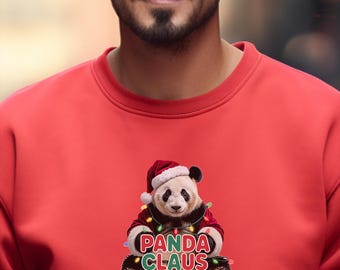 Panda Claus Christmas Sweatshirt, Cute Panda Santa Holiday Sweater, Funny Animal Xmas Crewneck, Festive Panda Lover Gift