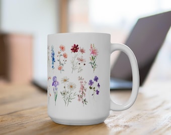 Taza de cerámica floral / Taza de café botánica / Taza de flores estilo cottagecore / Taza de té estética / Regalo inspirado en la naturaleza para amantes del café