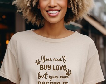 愛は買えないTシャツ、レスキュードッグTシャツ、Adopt Dont Shop Tシャツ、動物レスキューTシャツ、犬好きTシャツ