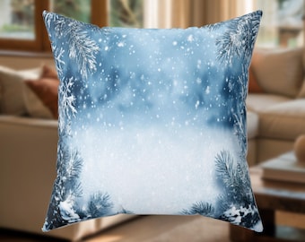 Winter Snowfall Throw Pillow, Cozy Snowy Forest Decorative Cushion, Winter Cabin Home Decor, Seasonal Holiday Accent Pillow