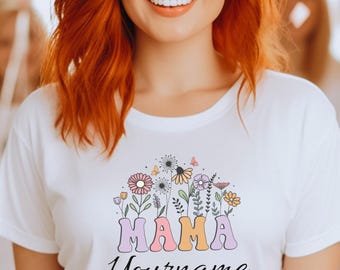 Benutzerdefinierte Mama Shirt mit Namen, personalisiertes Mama T-Shirt, Blumen Mama T-Shirt, Muttertagsgeschenk für Mama, Benutzerdefinierte Name Mama Shirt