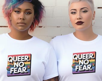 Queer No Fear Shirt, LGBTQ Pride T-Shirt, Regenbogen Gleichheit T-Shirt, Gay Pride Kleidung, inklusive Statement Shirt