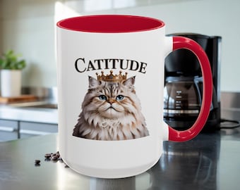 Kubek Catitude, zabawny kubek z kotem, prezent dla miłośnika kotów, kubek z zadziornym kotem, uroczy kubek z kotem, kubek z kocią mamą