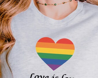 Rainbow Heart Pride T-Shirt, Love is Love, Unisex Cotton Tee