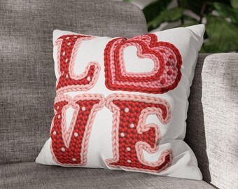 Rotes Love Kissen | Valentinstag Dekor & Herz Kissen | Romantisches Geschenk für Sie Handgemachtes gemütliches Wohndekor