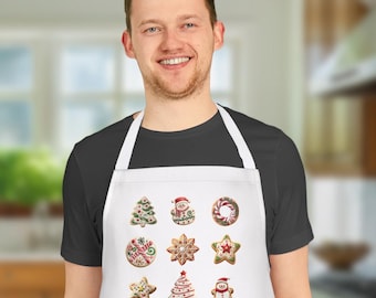 Tablier de biscuits de Noël, tablier de cuisine de vacances pour femmes hommes, tablier de cuisine festif en pain d'épice, joli cadeau de cuisine de Noël