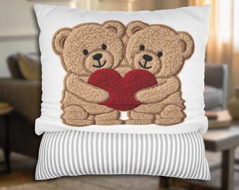 Teddy Bär mit Herz Kissenbezug | Süsser Plüsch Kissenbezug | Valentinstag Romantisches Geschenk | Weiches dekoratives Kissen für Kinder oder Lieben