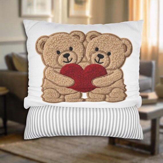 Teddy Bär mit Herz Kissenbezug | Süsser Plüsch Kissenbezug | Valentinstag Romantisches Geschenk | Weiches dekoratives Kissen für Kinder oder Lieben