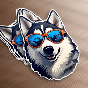 Husky Dog wearing cloudy sunglasses sticker, dog sticker, cute dog stickers, dog sticker meme, dog face stickers, sunglasses sticker