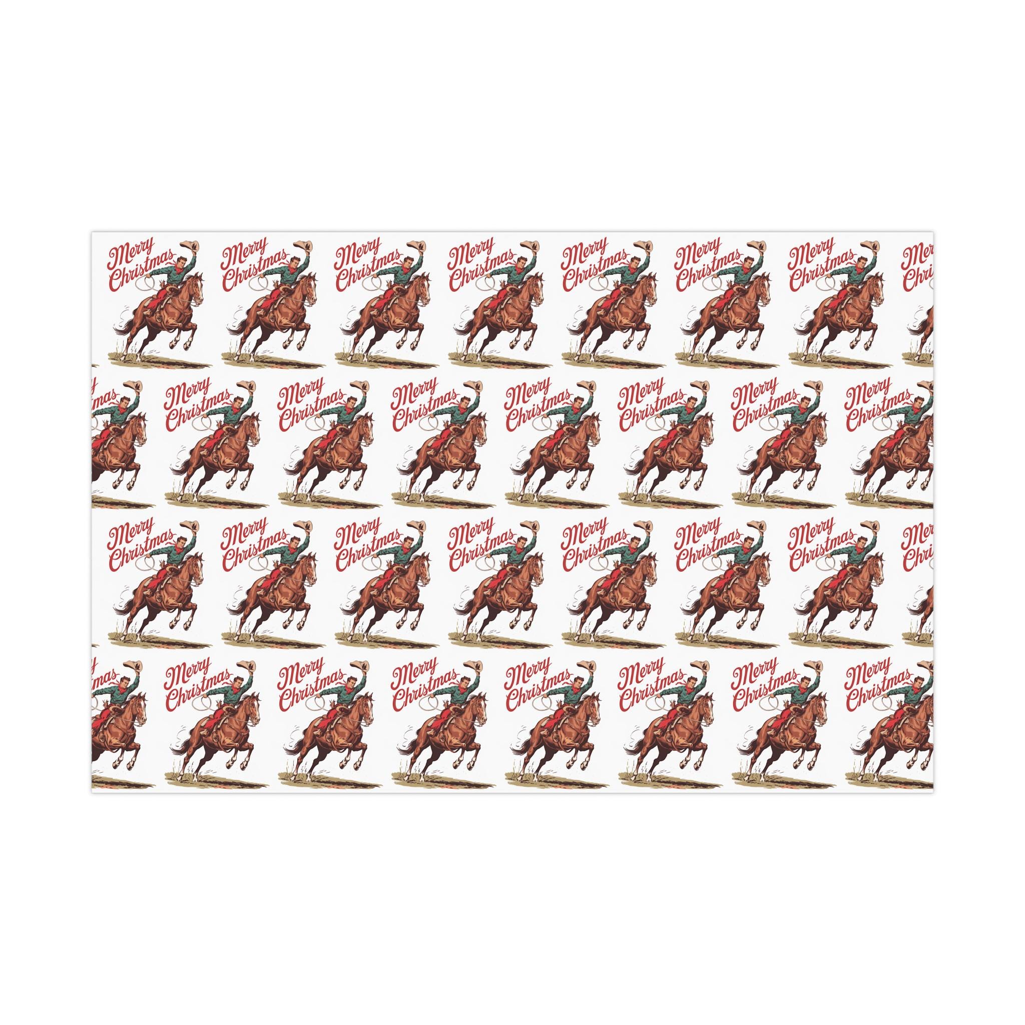 Gift Wrap Paper- Roping Horse Cowboy Vintage Style Merry Christmas, Wrapping Paper, Holiday Gift Wrap, Gift Wrap Sheets, Cowboy Wrapping