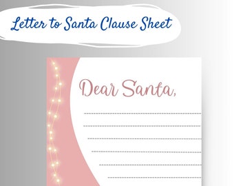 Sheet for Letter to Santa Clause, Sheet for kids addressed to Santa, Santa wish list, printable instant download, Christmas letter to Santa.