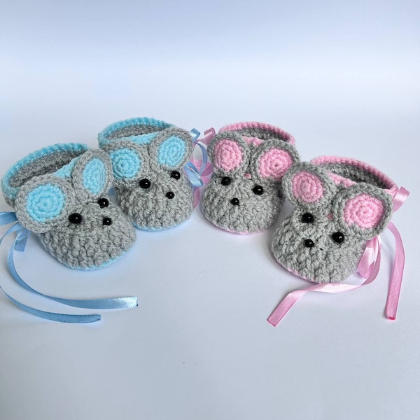 Chaussons bébé souris en tricot | chaussons bébé tricotés | chaussons bébé | cadeau de baby shower de baskets | vêtements de bébé nouveau-né