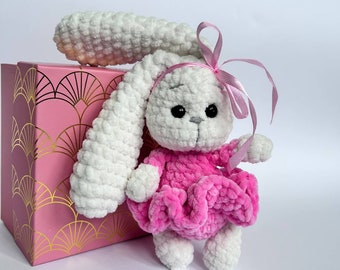 Bunny Rabbit Plushie, stuffed rabbit for a girl, dress bunny, crochet rabbit, soft plush toy, mini rabbit, amigurumi rabbit, handmade rabbit